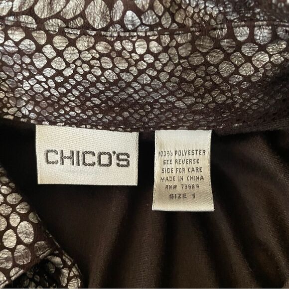 Chico's Brown and Silver Snakeskin Print Long Blouse Womens Size Medium 8-10 - Picture 7 of 9